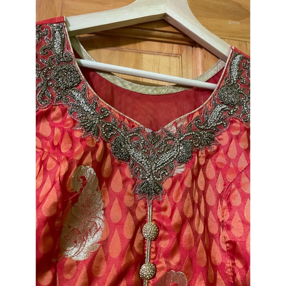 Orange and Gold Embroidered Gown - Picture 2 of 7